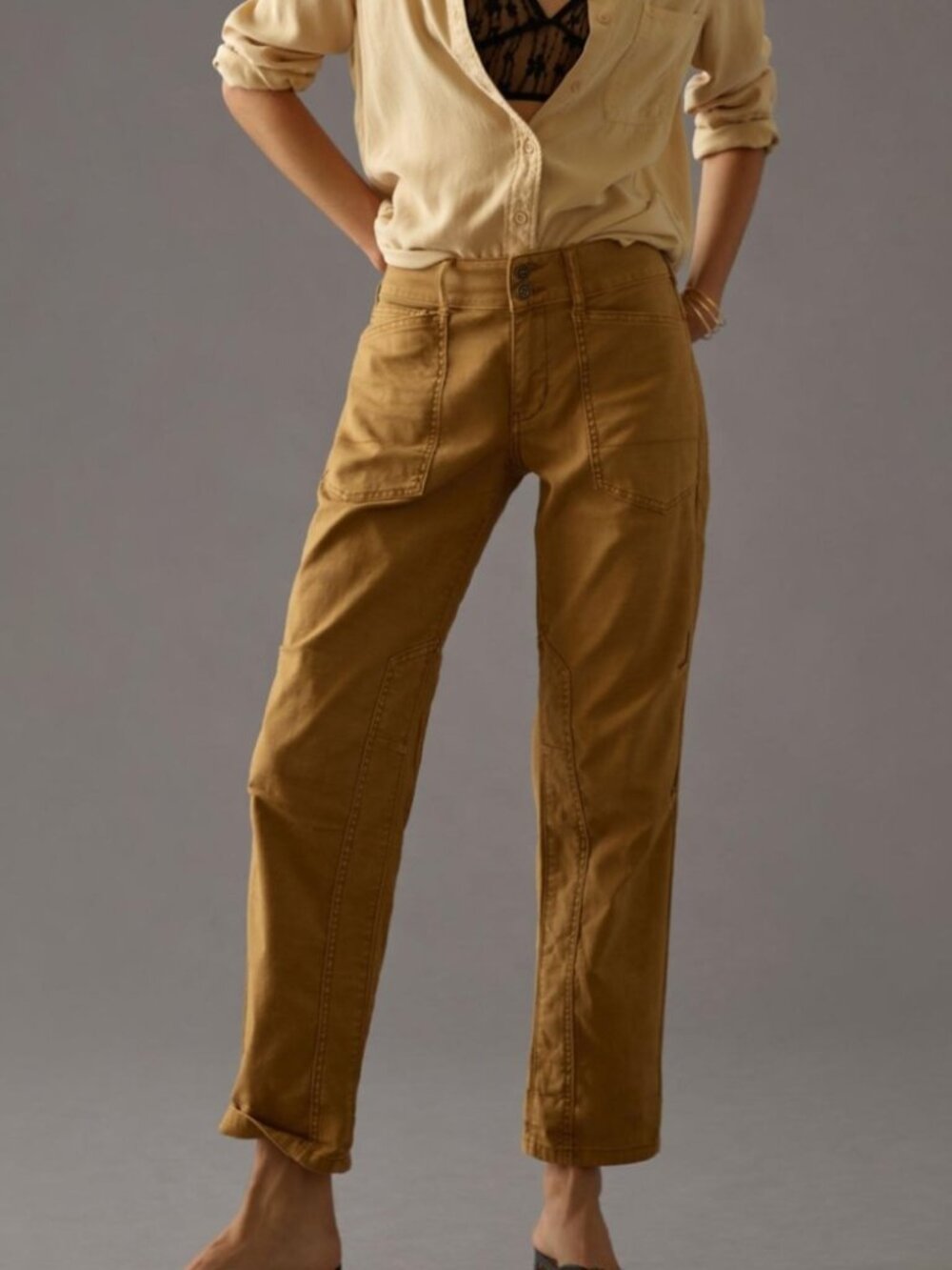 Anthropologie Pilcro WANDERER Mustard Brown Tan Jeans 33 Brute denim cargo EUC